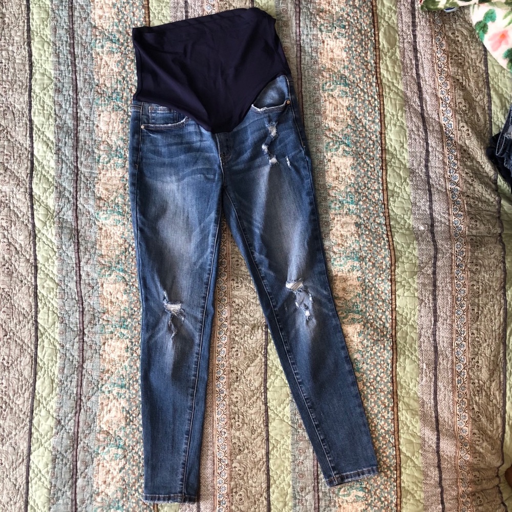 Pink Blush Distressed Skinny Maternity Jean